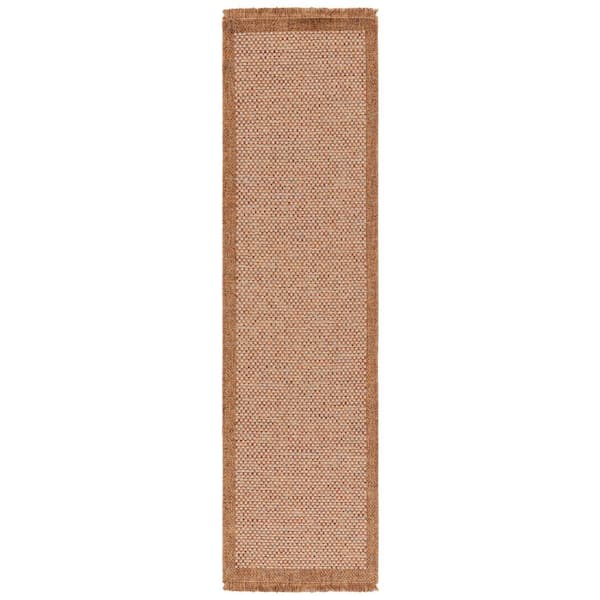 Wicker 2 ft. x 8 ft. Natural/Brown Solid Border Runner Rug