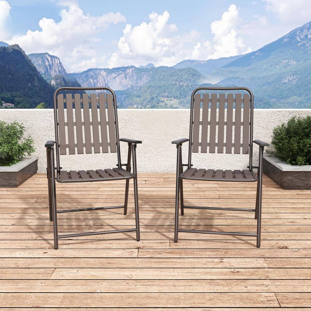 22.8 in. W Antique Brown Metal and WPC Outdoor Folding Dining Chairs, No Assembly Required, Set of 2 price history on PriceWatchPro