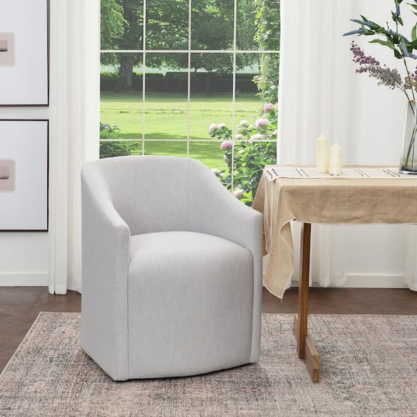 KINWELL Light Gray Performance Fabric Upholstered Barrel Back Rolling Dining Armchair