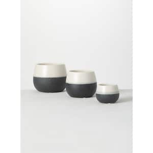 5", 4.5", and 3" Black And White Ceramic Pot (Set of 3)