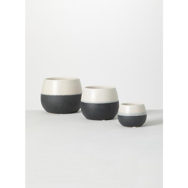 SULLIVANS 5", 4.5", and 3" Black And White Ceramic Pot (Set of 3)