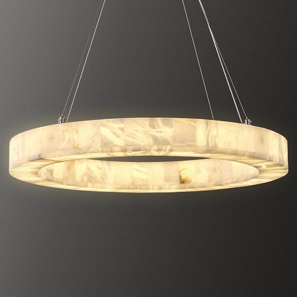 Modern Alabaster Chandelier 30 in. 1-Light Integrated LED White Round Chandelier for Living Room, Enterway, Foyer