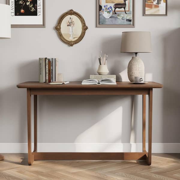 FUFU&GAGA 51.2 in. Rectangular Walnut 100% Solid Wood Writing Desk