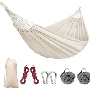 8.5 ft. 2 Person Cotton Canvas Hammock 450lbs Portable Camping Hammock with Carrying Bag( White)