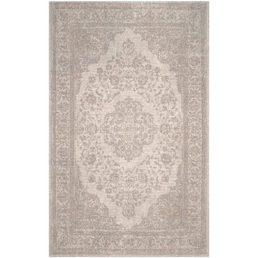 Classic Vintage Gray and Beige Rectangular Cotton Area Rug 6' x 9'