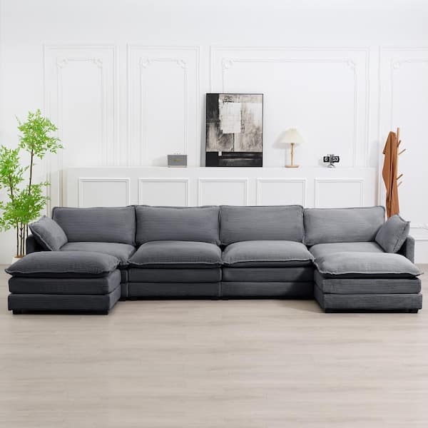 JEAREY 147 in. W 6-Piece Modern Fabric Sectional Sofa with Ottoman in ...