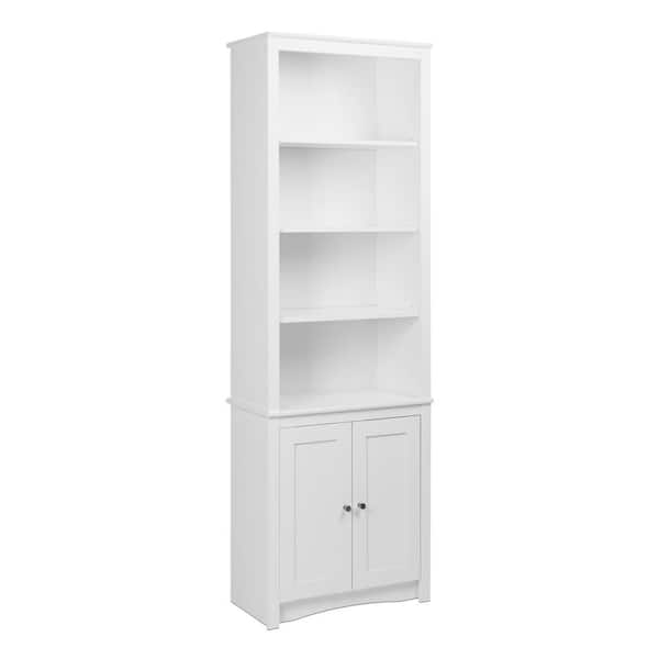 Prepac 80 In White Wood 6 Shelf, White Tall Bookcase With 2 Shaker Doors