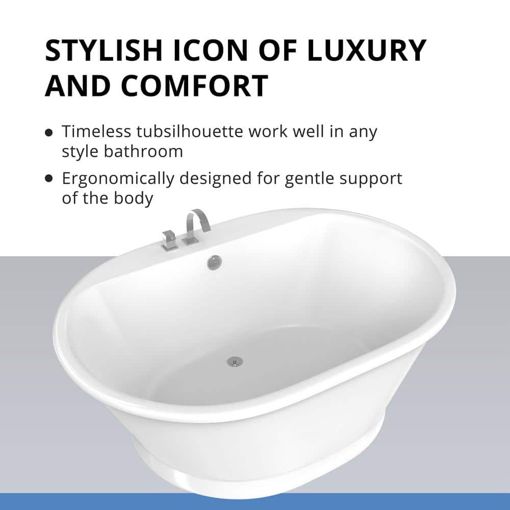 Elegant White Acrylic Freestanding Soaking Bathtub, 60" x 42"