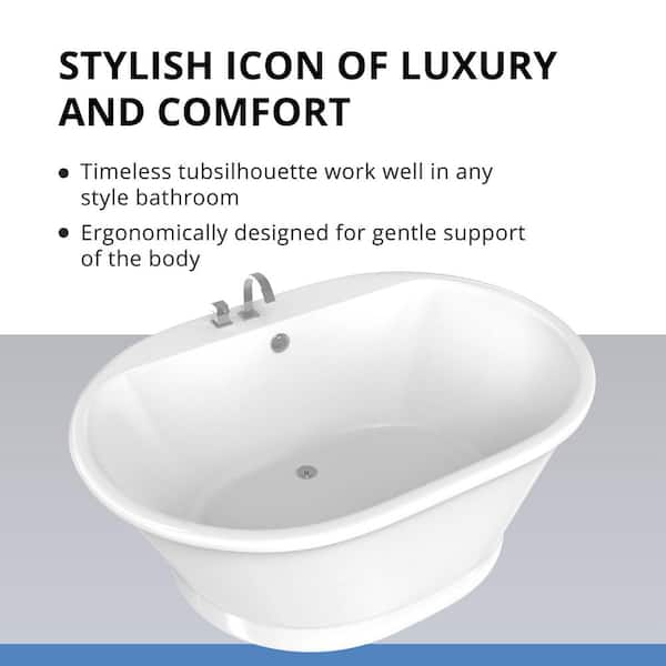 Caribbean 60 in. x 41.5 in. Acrylic Freestanding Soaking Bathtub with Center Drain in White