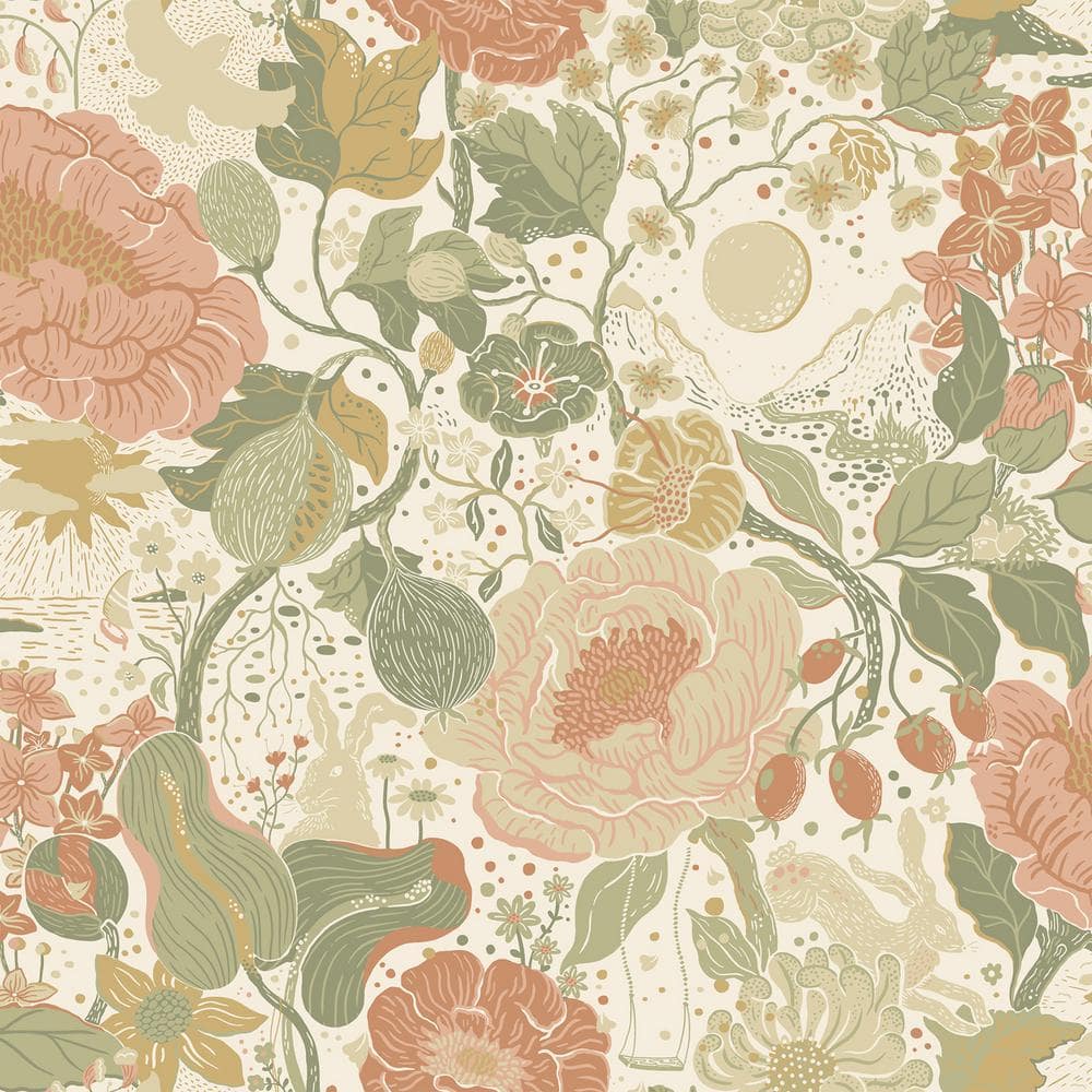 Green Vaxa Green Rabbits and Rosehips Paper Non-Pasted Non-Woven Matte Wallpaper price history on PriceWatchPro