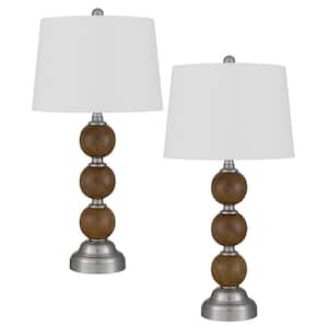 28.25 in. H Justic Oak Metal Table Lamp Set with Drum Shade and Matching Finial Set (Set of 2)