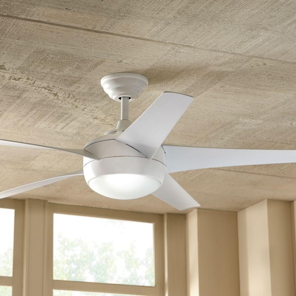 Windward IV 52 in. Indoor LED Matte White Ceiling Fan with Dimmable Light Kit, Remote Control and Reversible Motor