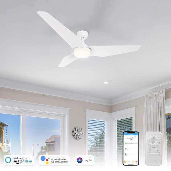 Brently 56 in. Dimmable LED Indoor/Outdoor White Smart Ceiling Fan with Light and Remote, Works with Alexa/Google Home