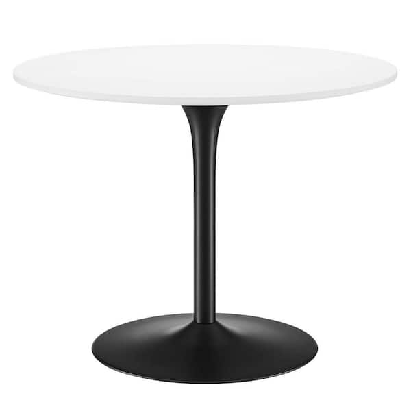 MODWAY Pursuit 40 in. Round Wood in White Black Pedestal Dining Table Seats 4