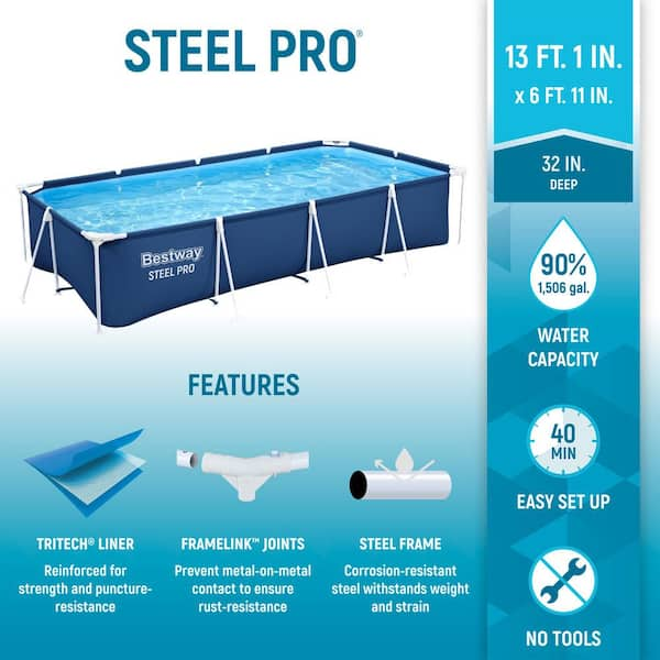 Steel Pro 13 ft. x 32 in. Rectangular Above Ground Swimming Hard Side Pool, Blue