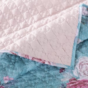 Avril 3-Piece Turquoise Floral Polyester Twin Quilt Set