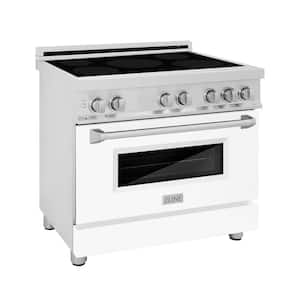 36 in. Freestanding Electric Range 4 Element Induction Cooktop with White Matte Door in Stainless Steel