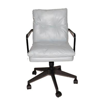 White Washed Leather Upholstered Swivel Office Chair with Arms