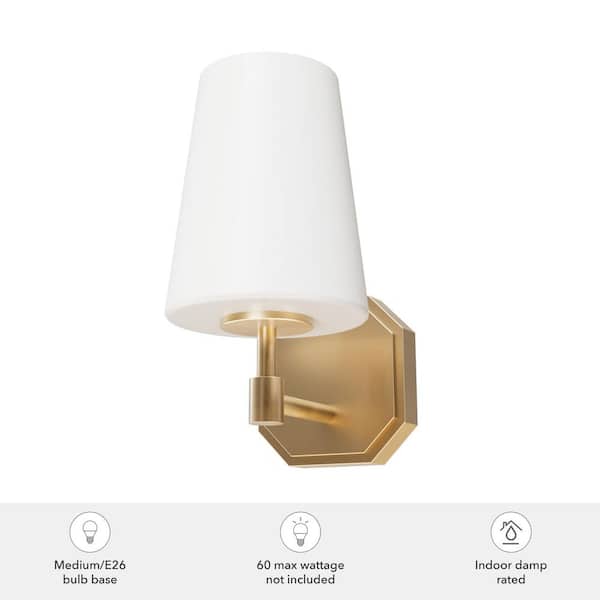 Hunter - Nolita 1-Light Alturas Gold Wall Sconce with Cased White Glass Shade