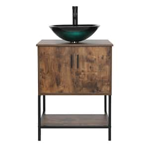 24 in. W x 20 in. D x 31.5 in. H Freestanding Bath Vanity In Brown with Single Ceramic Turquoise Top and ORB Faucet