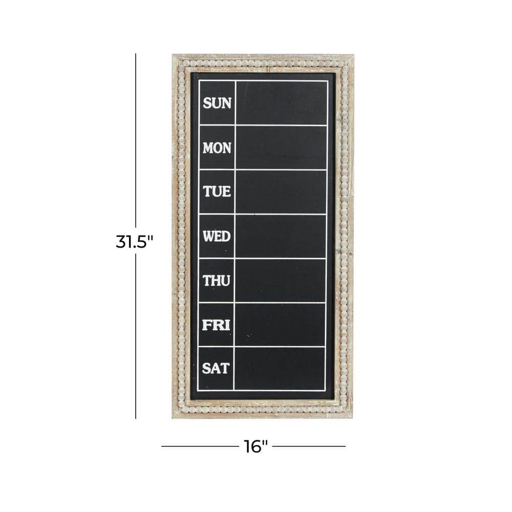 Brown Wood Beaded Framed Weekly Calendar Chalkboard