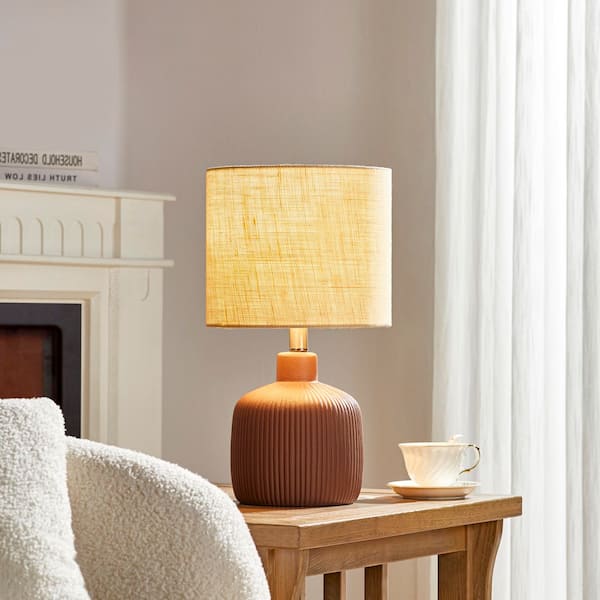 17.75 in. Painted Terracotta Contemporary Ceramic Table Lamp for Living Room with Natural Linen Shade