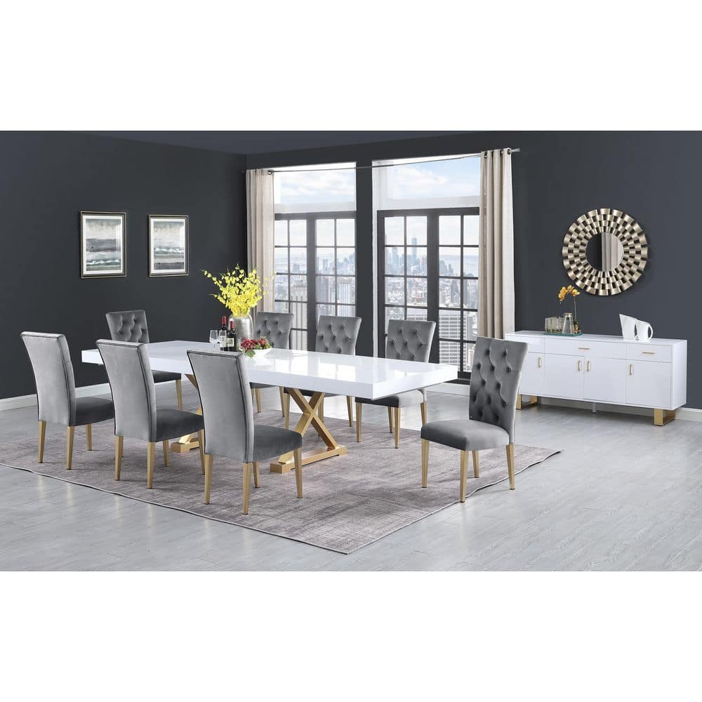 Tyrion White and Gold Extendable Rectangular Wood Dining Table