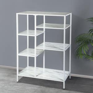 43.31 in. x 27.56 in. x 27.7 in. White MDF Board Metal Frame 4-Shelf Etagere Bookcase with Open Back