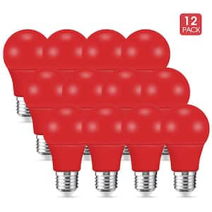 60-Watt Equivalent A19 9-Watt Non-Dimmable Red LED Colored Light Bulb E26 Base 1000K (12-Pack)