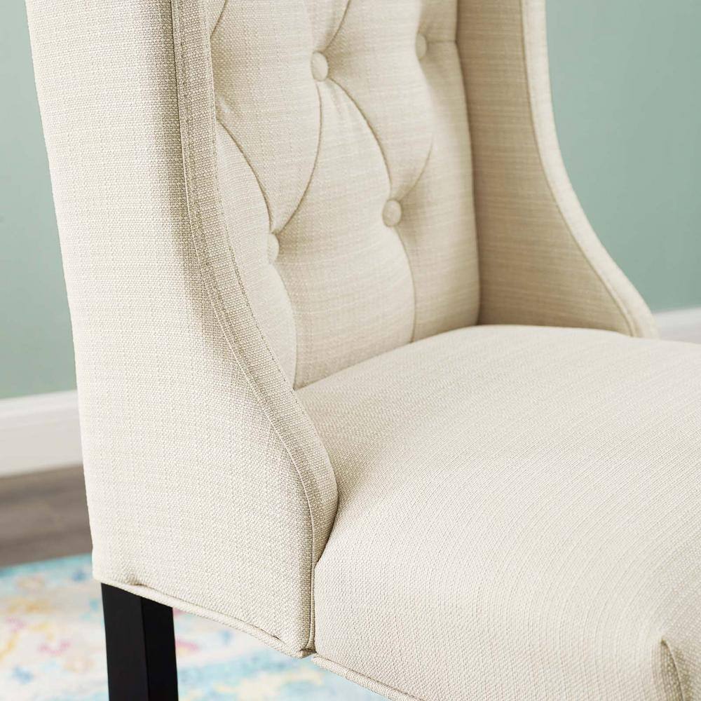 Beige Tufted Button Luxe Fabric Counter Stool with Solid Wood Legs