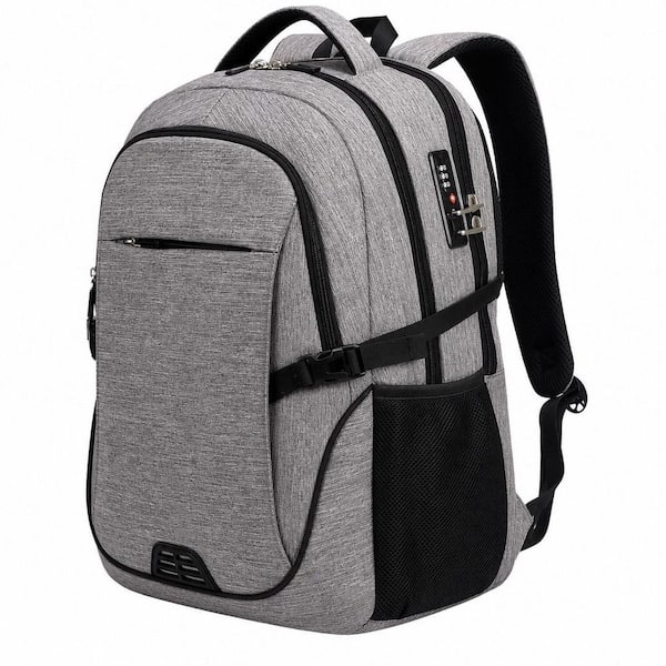 19.5 in. Gray Anti-Theft Laptop Backpack with Combination Lock, USB Charging Port and 17 in. Laptop Compartment