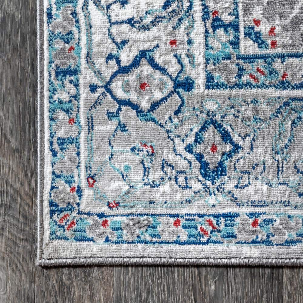 Modern Persian Medallion Light Grey/Blue Synthetic Area Rug