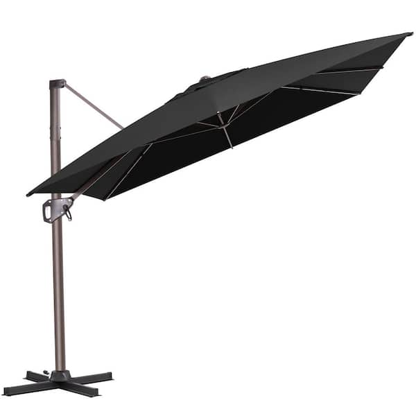 Crestlive Products 11 ft. x 9 ft. Polyester 360° Rotation Cantilever Tilt Patio Umbrella in Black