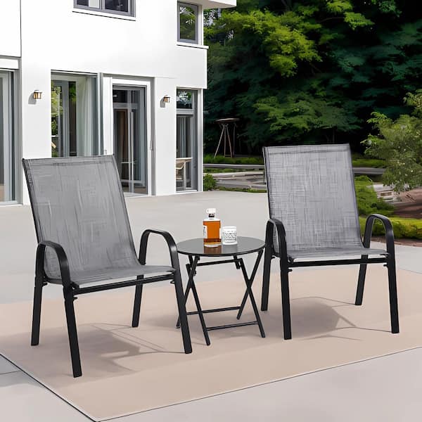 Outdoor Metal Lounge Chair Lawn Chair Armchair in Gray with Breathable Textilene Fabric (Set of 4)