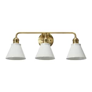 Josie - 24 in. 3-Light White and Antique Brass Vanity Light Metal with Shades