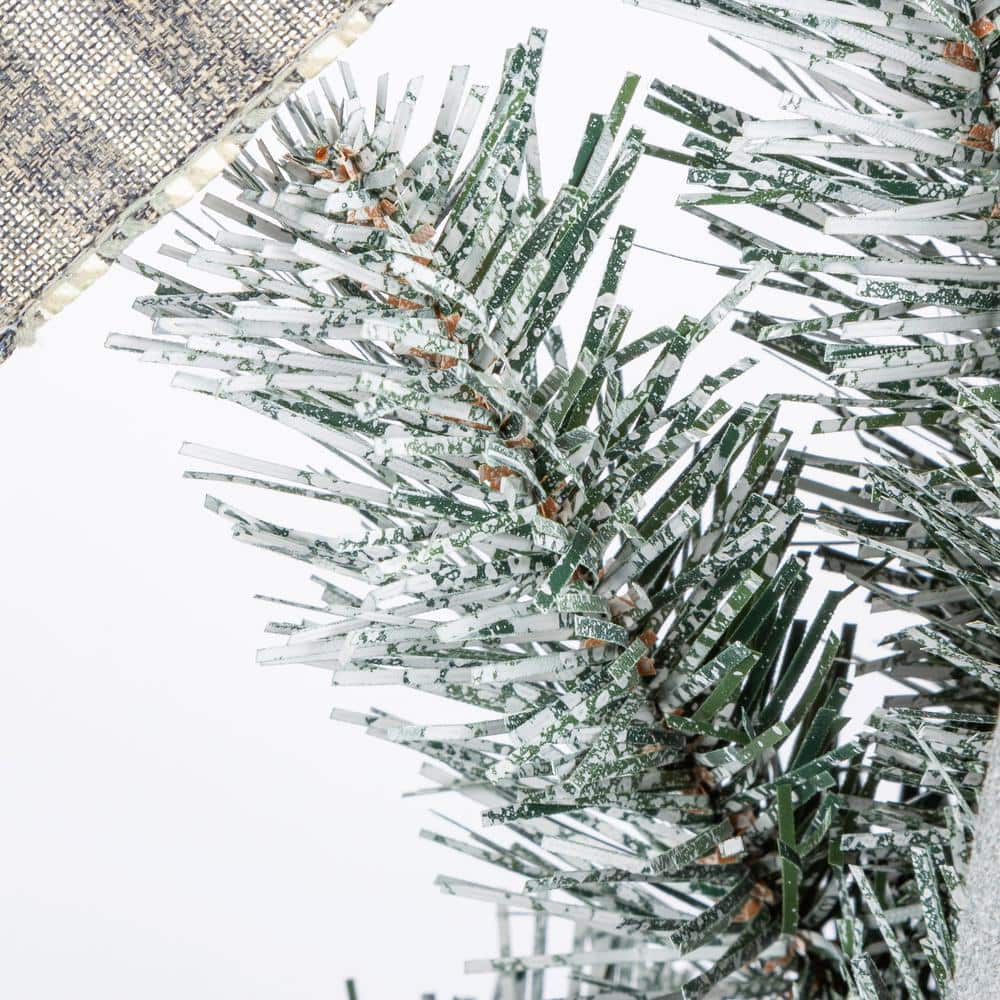 Snowy Pine Christmas Wreath with Red Bow and Pinecones