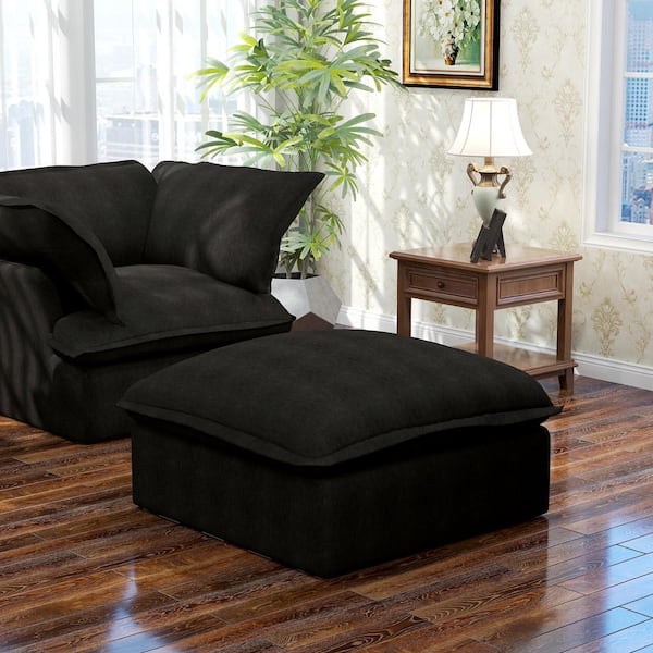 40 in. 1-Piece Armless Linen Upholstered Square Sectional Sofa Accent Storage Ottoman with Pine Wood Frame in. Black