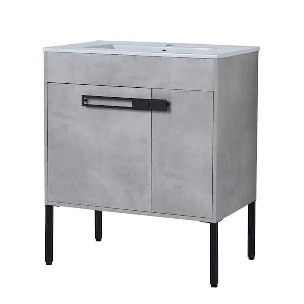 FORCLOVER 30 in. W x 18-5/16 in. D x 35-1/16 in. H Bath Vanity in Cement Grey with White Ceramics Top