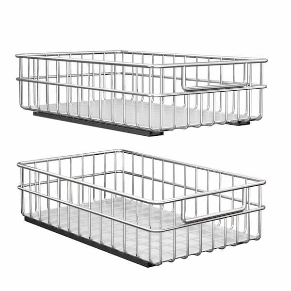 Stainless Steel 2-Pack Silver Undermount Soft-Close Heavy Duty Drawer Slides Rust-Proof Pull-Out Cabinet Organizer