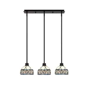 Albany 60-Watt 3-Light Espresso Linear Pendant Light with Royal Merlot Art Glass Shades and No Bulbs Included