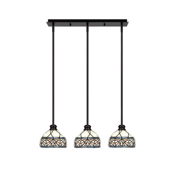 Unbranded Albany 60-Watt 3-Light Espresso Linear Pendant Light with Royal Merlot Art Glass Shades and No Bulbs Included