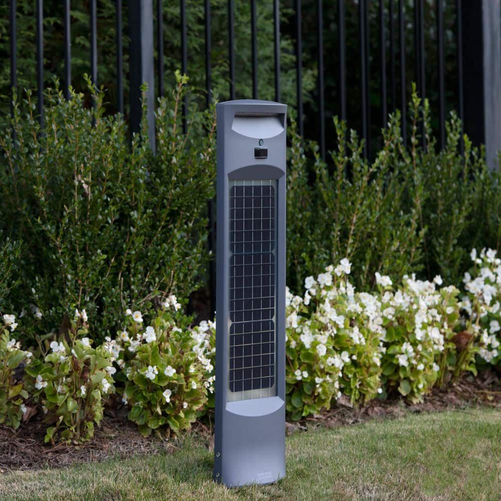 GAMA SONIC Modern Commercial Solar Grey Motion Sensing LED Bollard Light with 500 Lumen