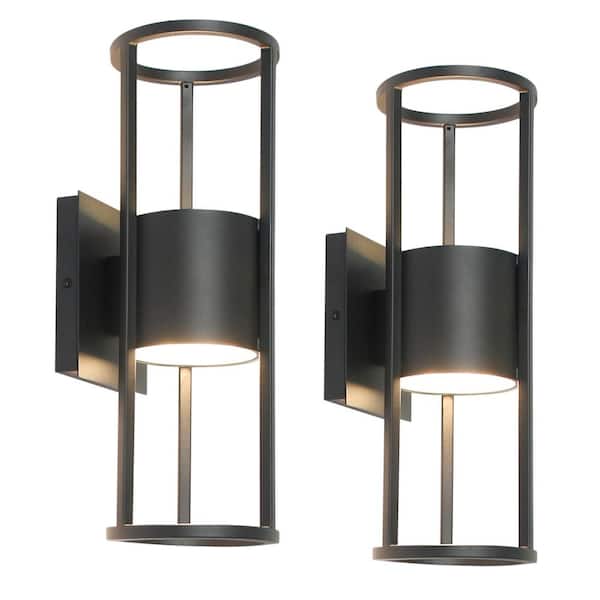 UMEILUCE 15 in. Black Outdoor Integrated LED Cylinder Wall Sconce 3000K Triac Dimmable