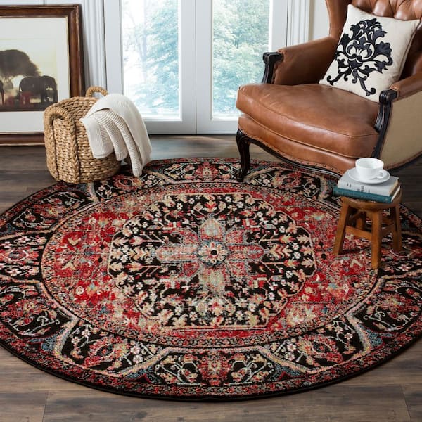 Vintage Hamadan Red/Multi Doormat 3 ft. x 3 ft. Antique Medallion Round Area Rug