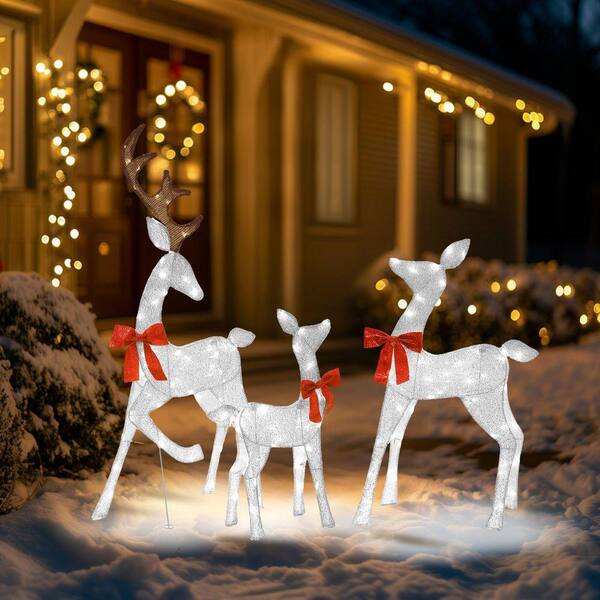 out RIN様 ホワイト シャビー* クリスマス ガーデン Starfree 3-Pieces Outdoor Christmas Decoration Reindeer Family