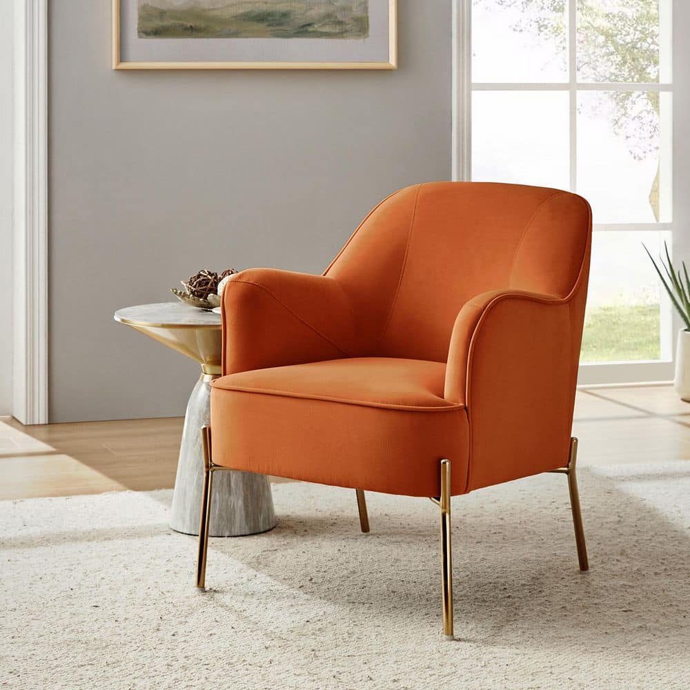 JAYDEN CREATION Nora Modern Orange Velvet Accent Chair with Gold