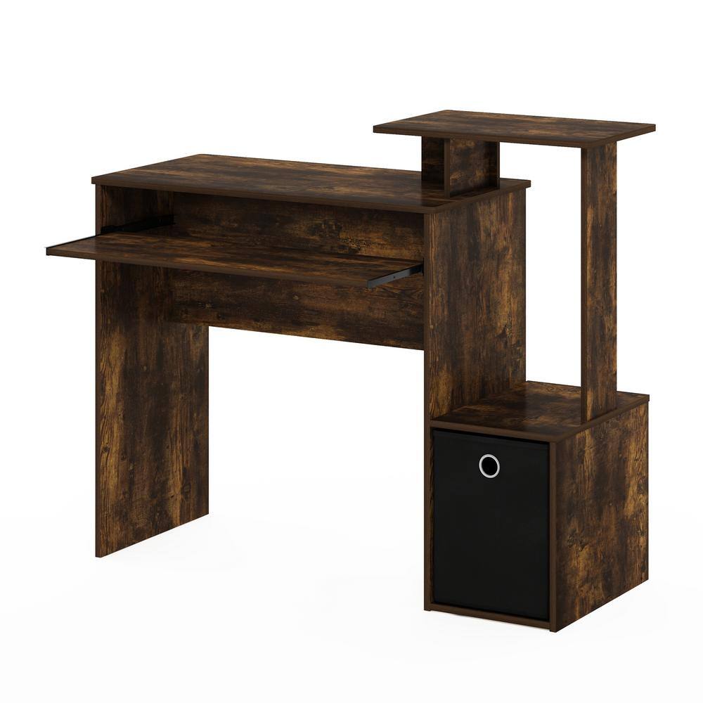 Amber Pine and Black Compact Computer Desk with Drawer and Keyboard Tray