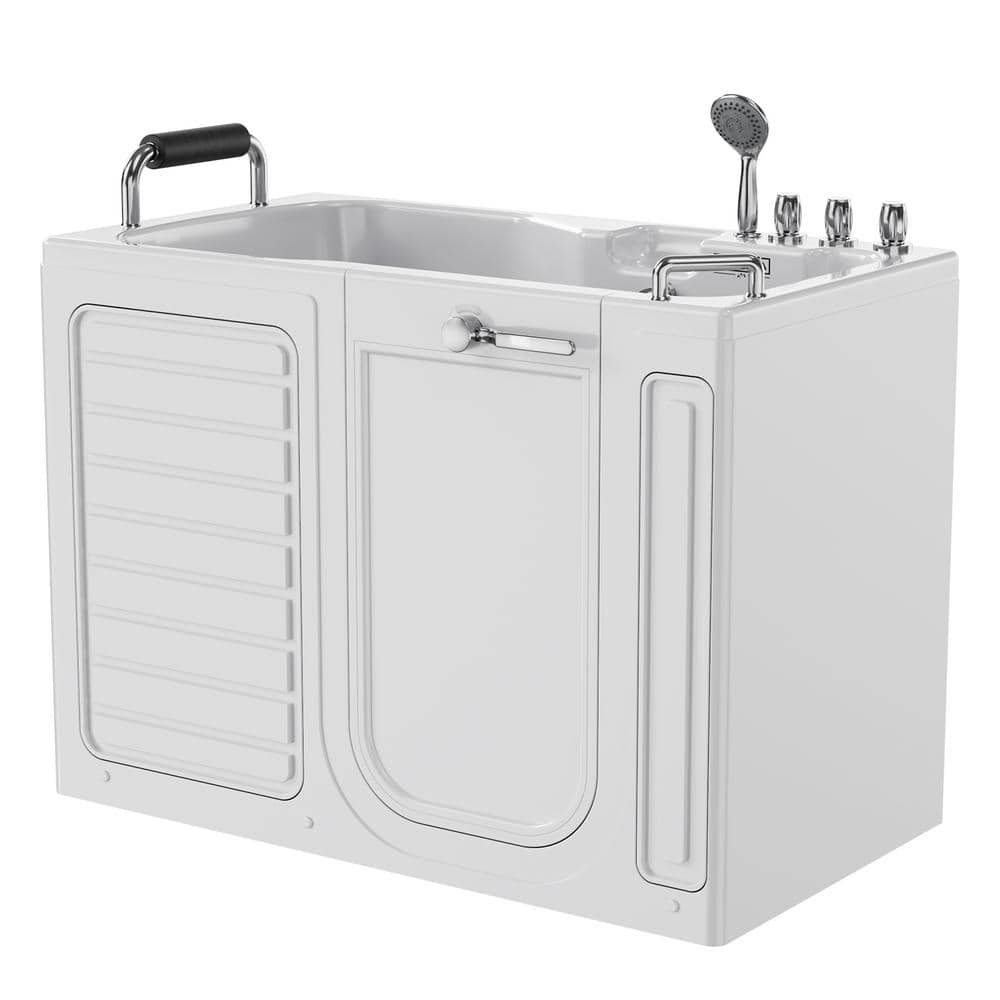 Empava White Acrylic Walk-In Soaking Bathtub with Handrails
