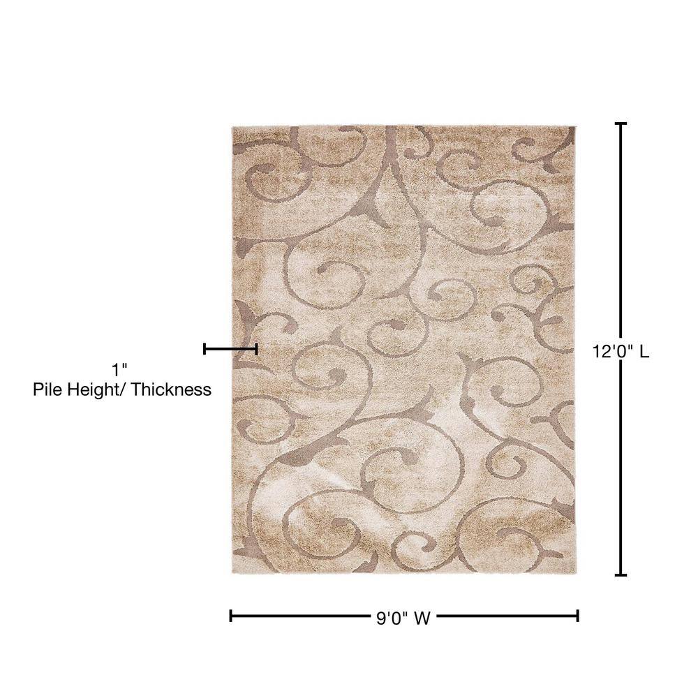 Light Brown Floral Shag Easy-Care Rectangular Area Rug, 9' x 12'