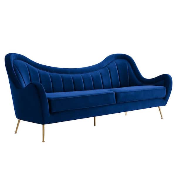 MODWAY Cheshire 93.5 in. W Slope Arm Channel Tufted Performance Velvet Sofa in Navy Blue